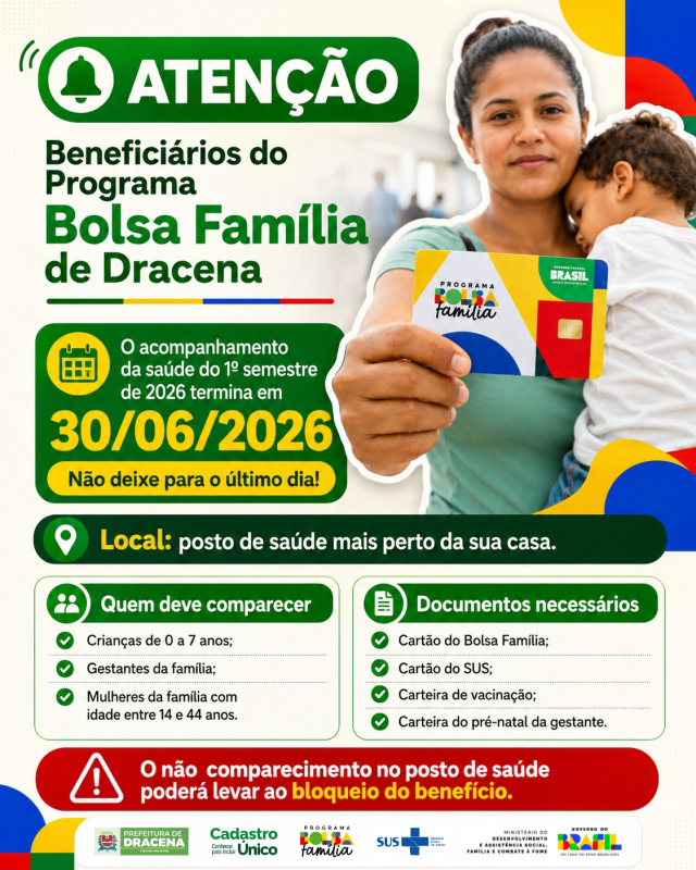 Prazo para atualização de Saúde do Bolsa Família em Dracena termina em 30 de junho