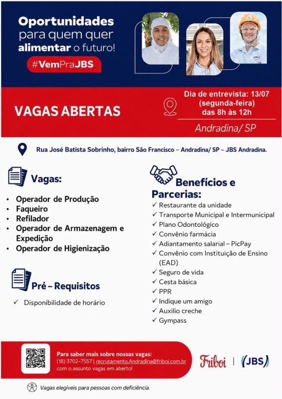 JBS de Andradina abre processo seletivo com diversas vagas e benefícios para formação de equipe