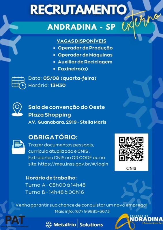 Metalfrio Solutions realiza peneira de empregos em Andradina nesta quarta-feira
