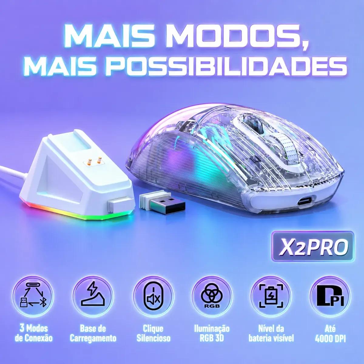 Transforme Seu Setup com o Mouse Gamer Sem Fio Attack Shark X2 Pro RGB - Detalhe 2