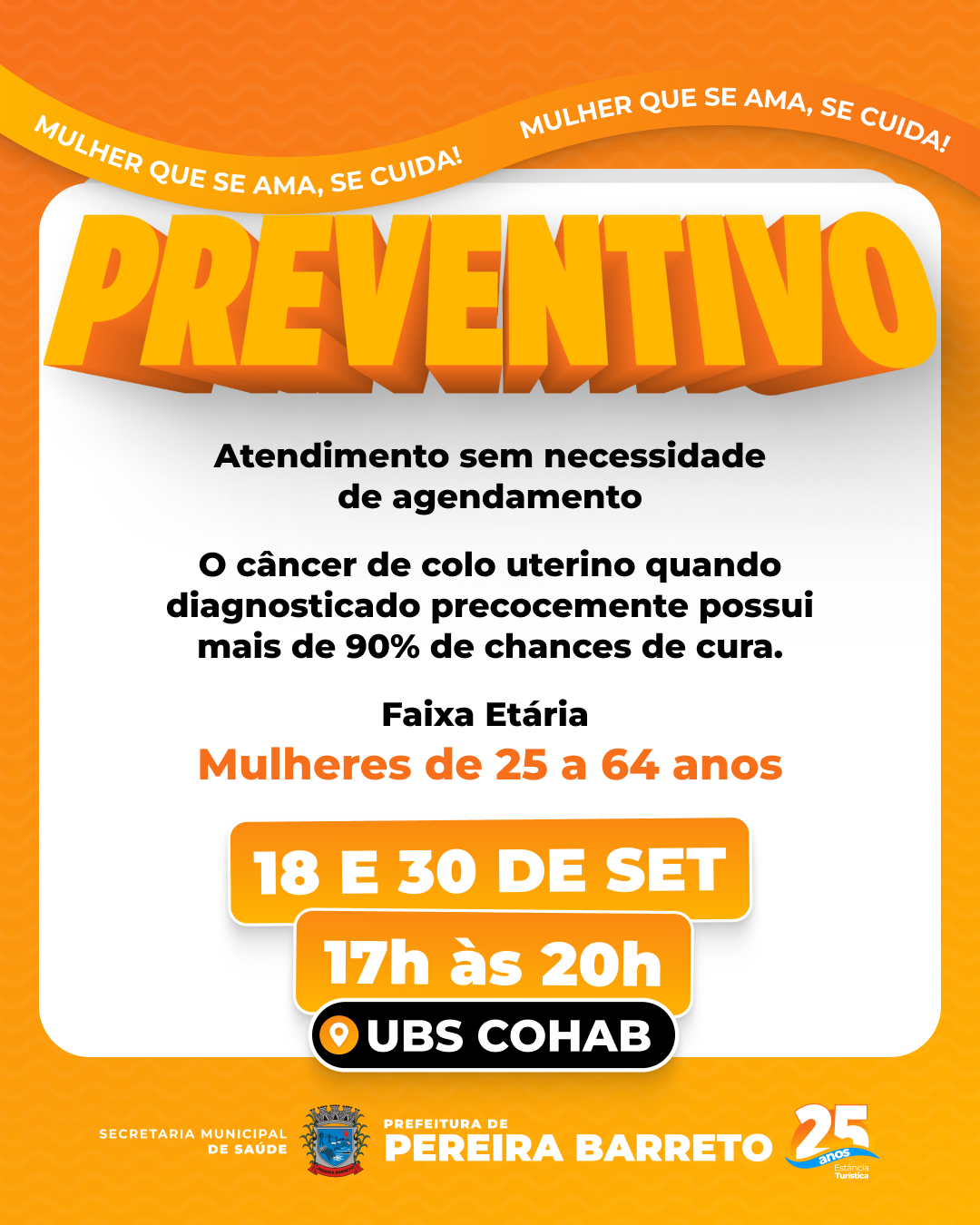 Coleta de Papanicolau em Pereira Barreto: Dias 18 e 30/09