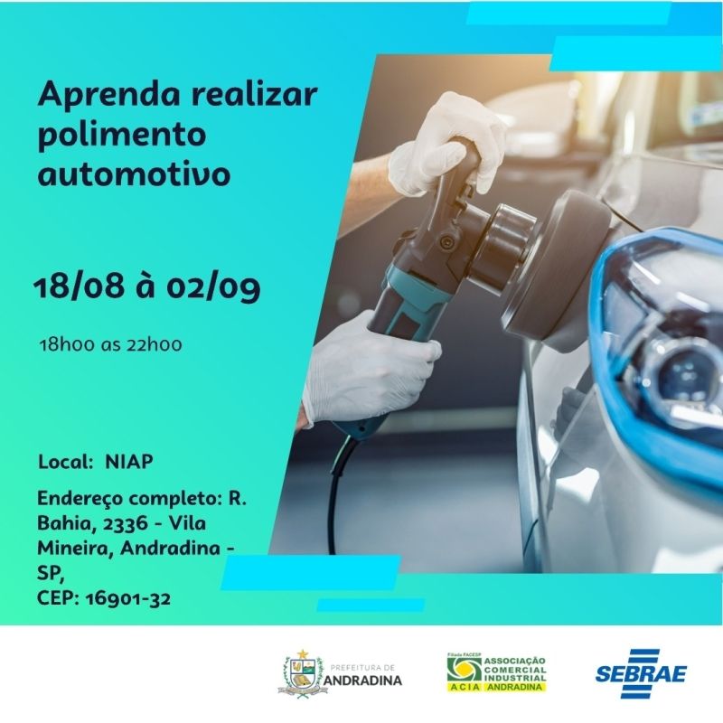 Curso Gratuito de Polimento Automotivo em Andradina