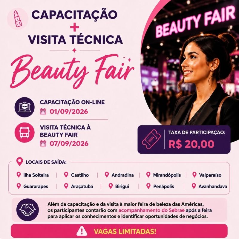 Sebrae abre inscrições para experiência prática na Beauty Fair 2026 com foco em inovação no setor de beleza