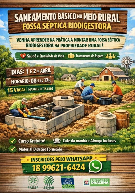 Curso de Saneamento Básico no Meio Rural ensina construção de fossa séptica biodigestora gratuitamente em Dracena