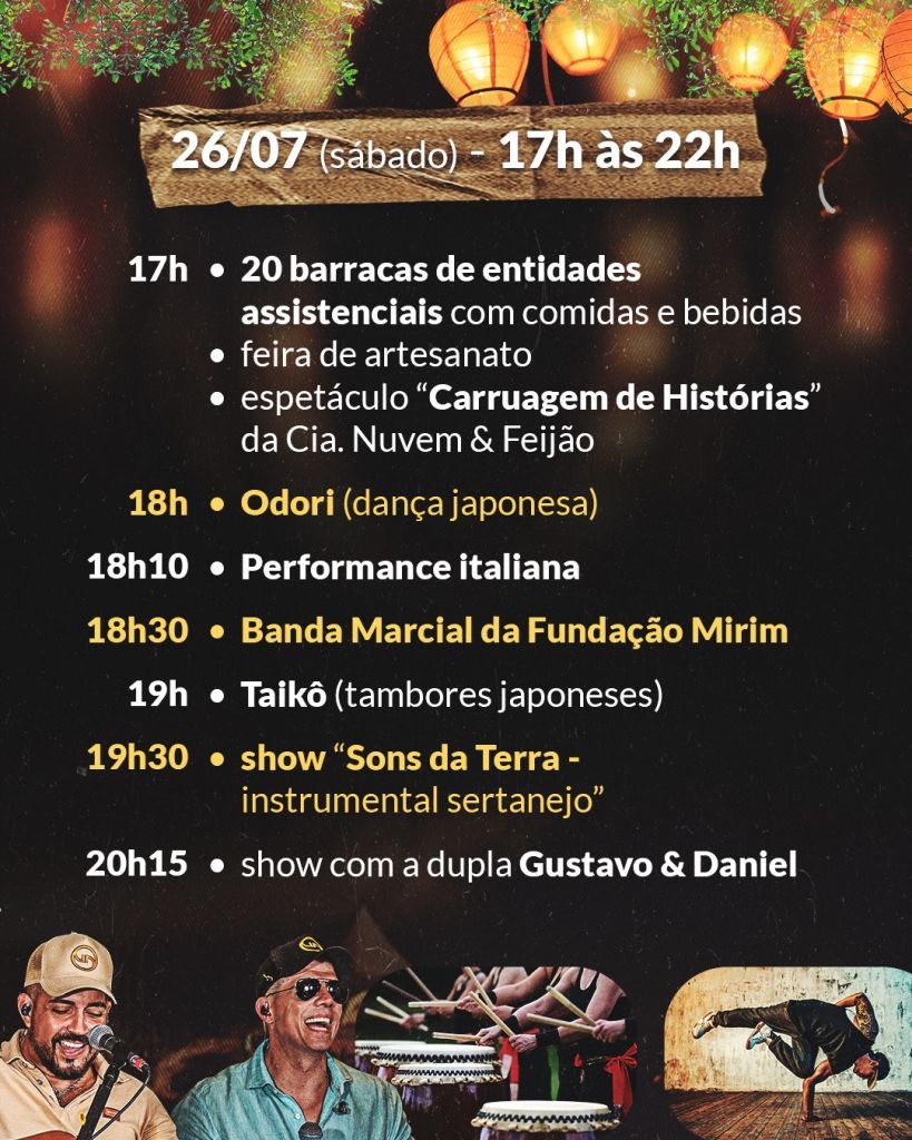 Festa das Ações Araçatuba: barracas de comida típica e solidariedade.