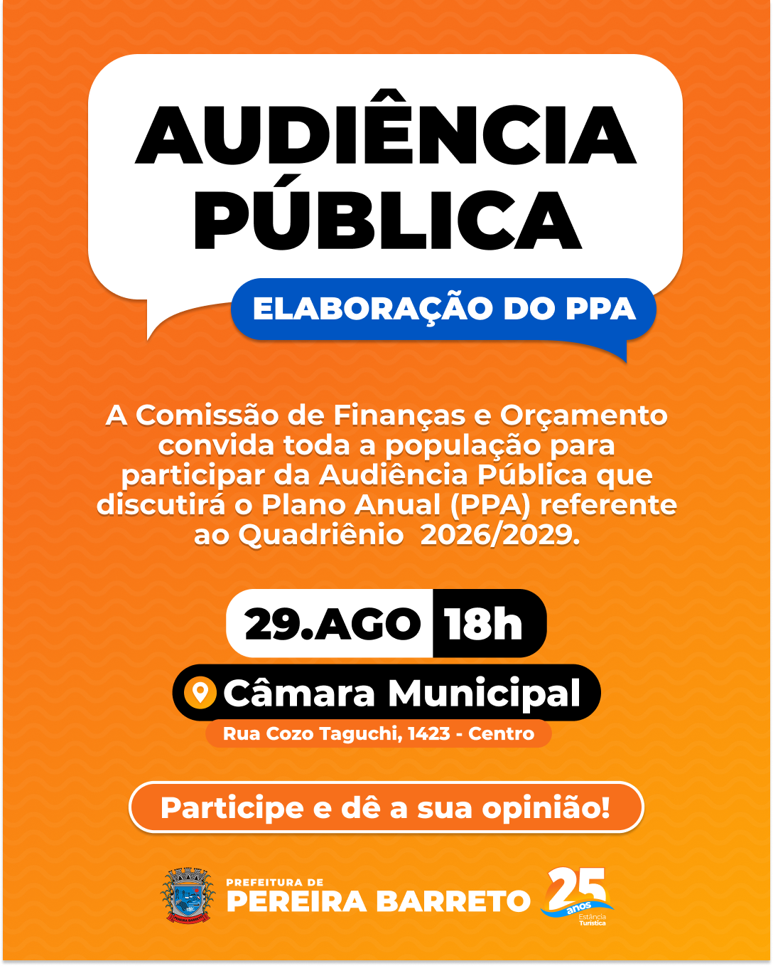 Audiência Pública do PPA 2026/2029 em Pereira Barreto