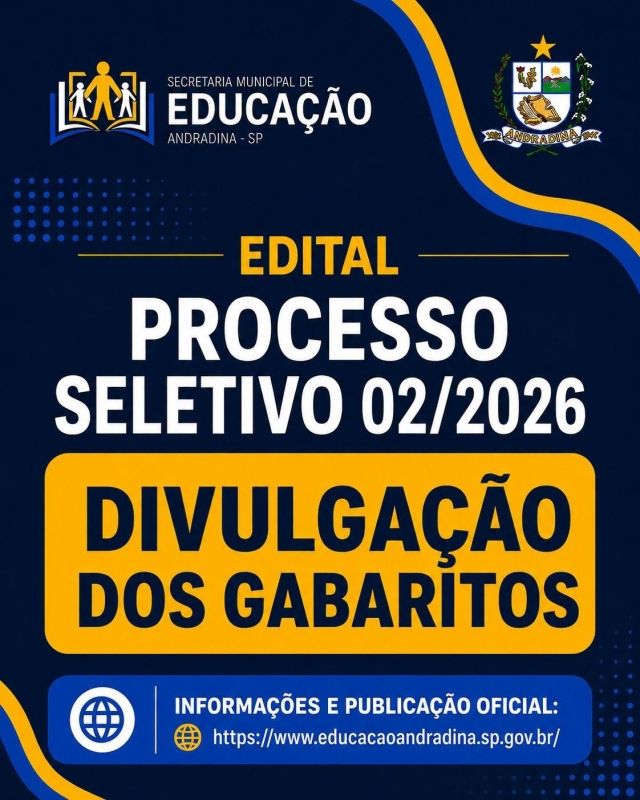 Prefeitura de Andradina divulga gabaritos do Processo Seletivo 02/2026 e abre prazo para recursos