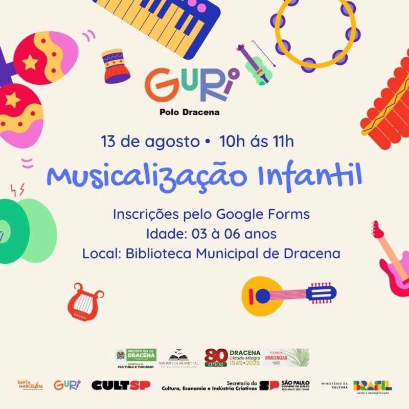 Inscrições abertas para oficina infantil de música em Dracena