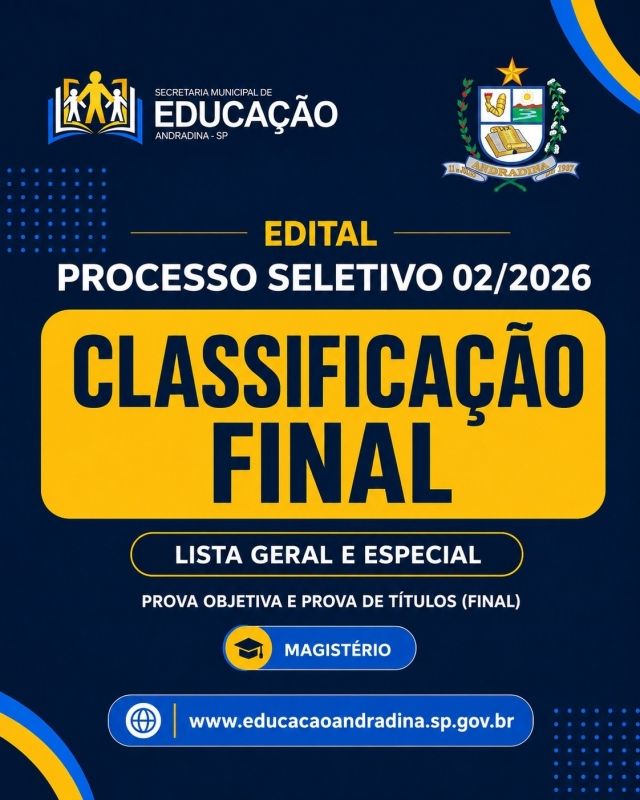 Prefeitura de Andradina anuncia classificação final do Processo Seletivo para o Magistério