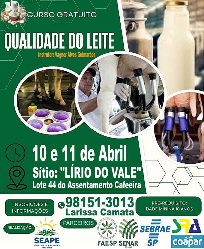 Capacitação gratuita de produção de leite em Castilho oferece conhecimentos práticos e teóricos para empreendedores rurais