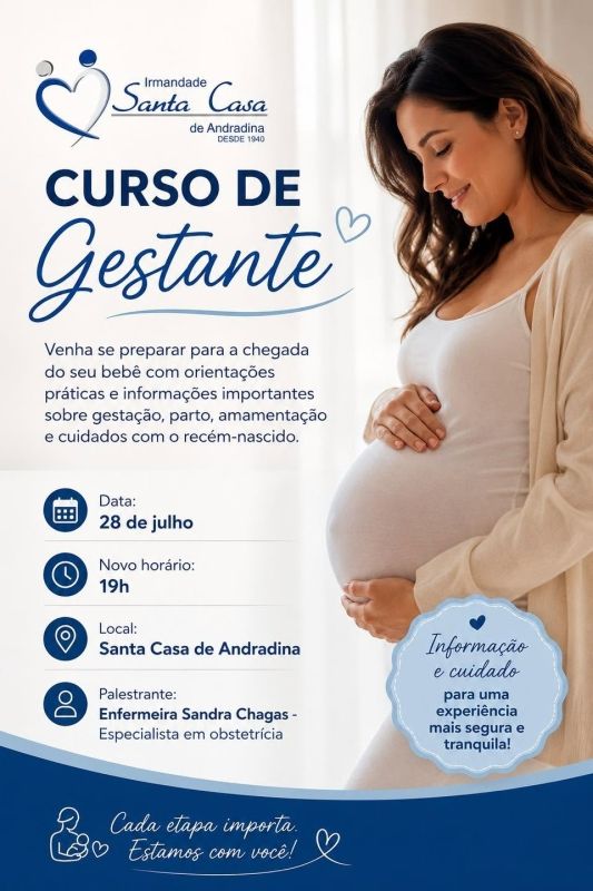Santa Casa de Andradina promove Curso de Gestantes com inscrições gratuitas e nova sessão às 19h