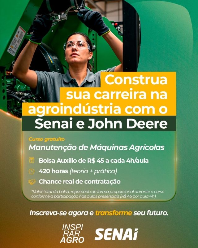 Prefeitura de Andradina oferece curso gratuito de Manutenção de Máquinas Agrícolas em parceria com Senai e John Deere