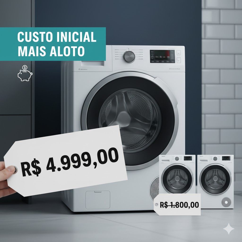 Imagem de O preço de compra de uma lava e seca é, em geral, consideravelmente mais alto do que o de uma lavadora comum e até mesmo o de uma lavadora e secadora compradas separadamente (dependendo do modelo) O preço de compra de uma lava e seca é, em geral, consideravelmente mais alto do que o de uma lavadora comum e até mesmo o de uma lavadora e secadora compradas separadamente (dependendo do modelo)