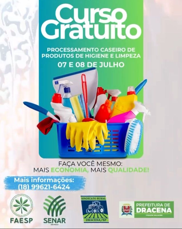 Curso Gratuito em Dracena Ensina a Produzir Produtos de Limpeza Caseiros
