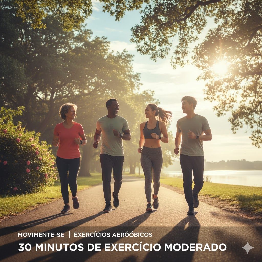 Imagem de A atividade física regular é essencial. O exercício aeróbico (caminhada, corrida leve, natação, ciclismo) fortalece o coração e torna os vasos sanguíneos mais flexíveis, resultando em uma pressão arterial mais baixa a longo prazo. A atividade física regular é essencial. O exercício aeróbico (caminhada, corrida leve, natação, ciclismo) fortalece o coração e torna os vasos sanguíneos mais flexíveis, resultando em uma pressão arterial mais baixa a longo prazo.