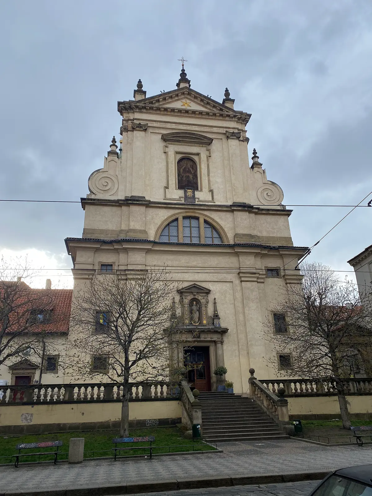 Facade of the Church of Our Lady Victorious on Karmelitská street in Malá Strana