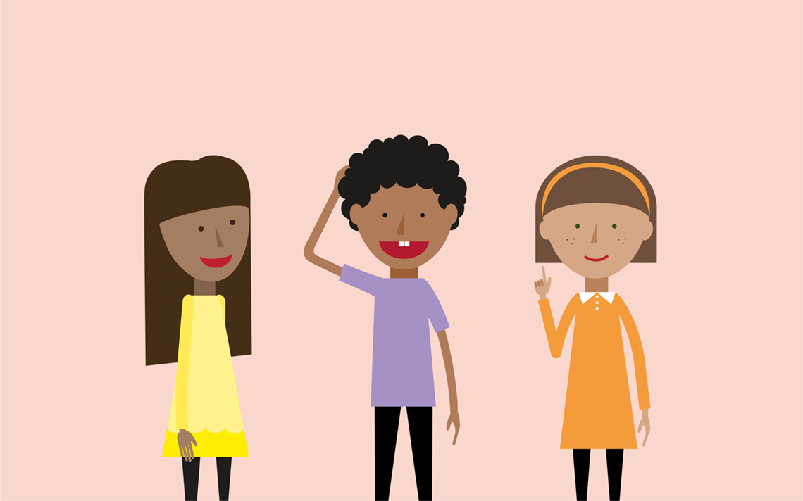 Three students showing varying levels of understanding