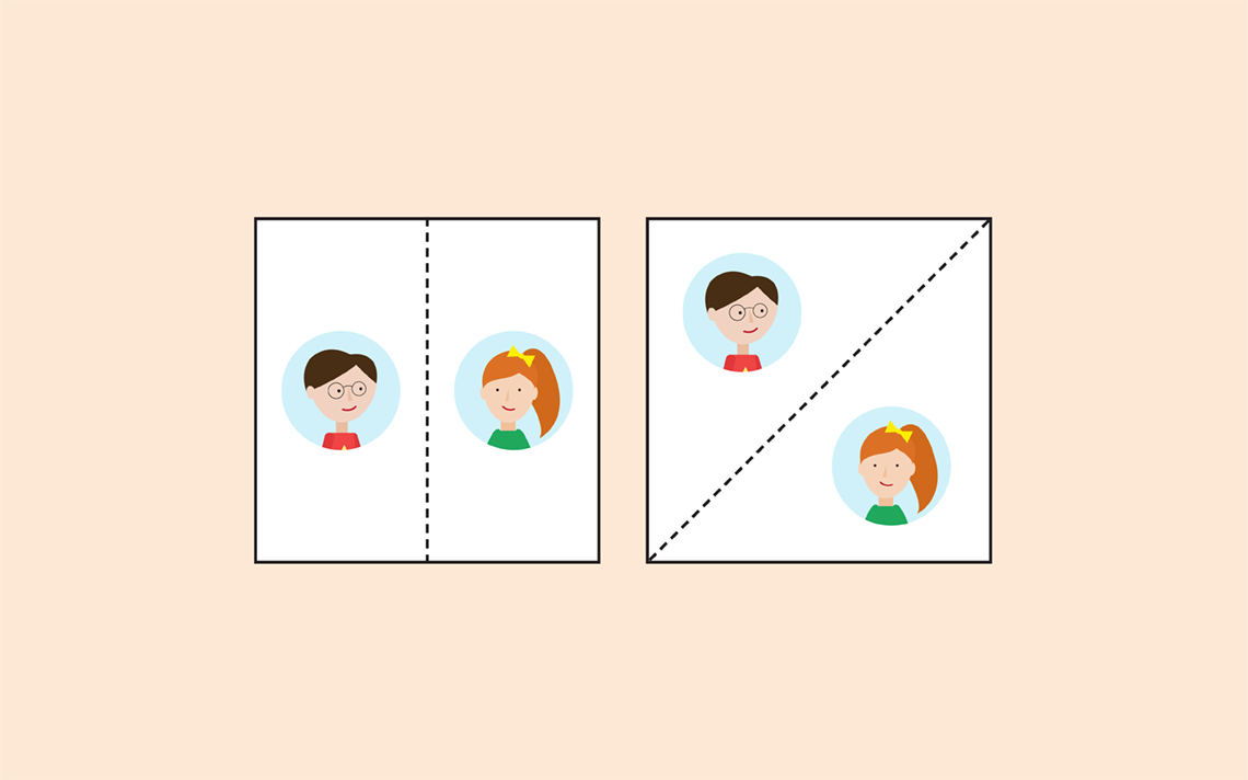 Two pieces of paper divided in half