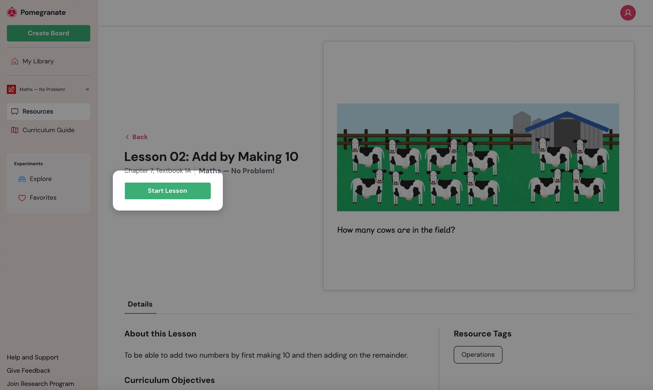 Interactive presentation start lesson button