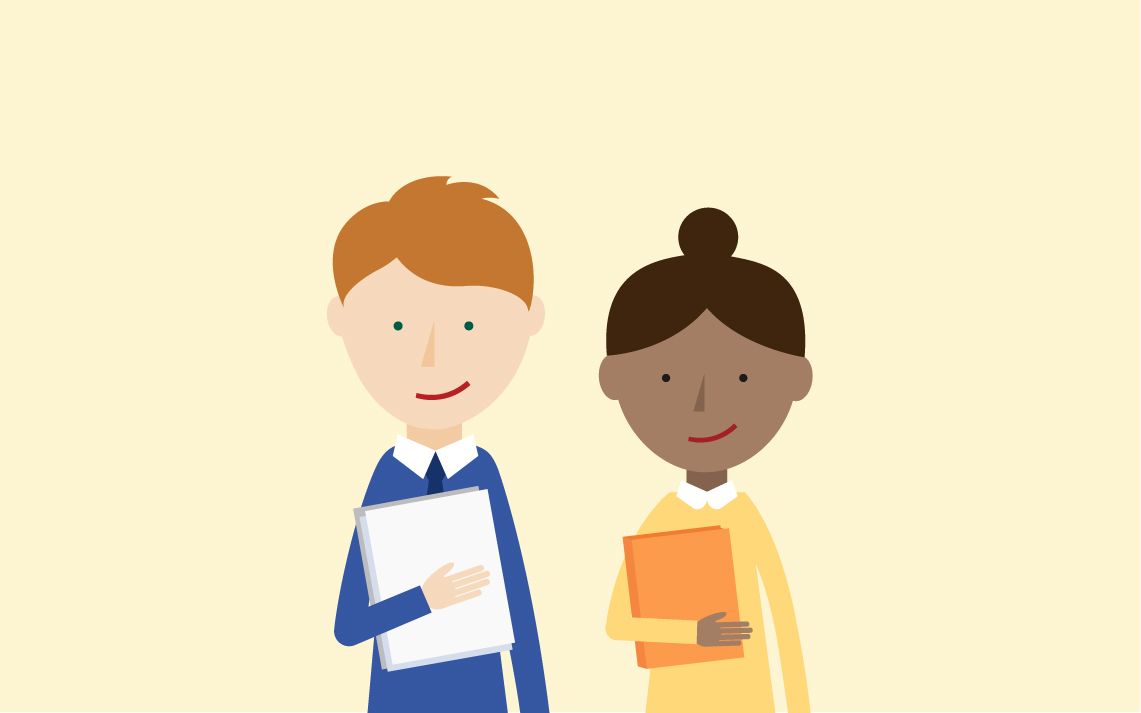 two maths teacher standing beside each other holding their teaching materials