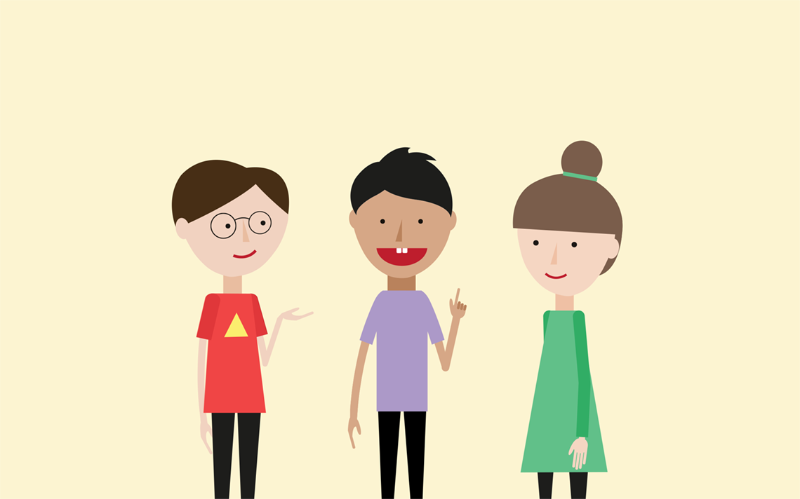 three students standing together discussing maths mastery