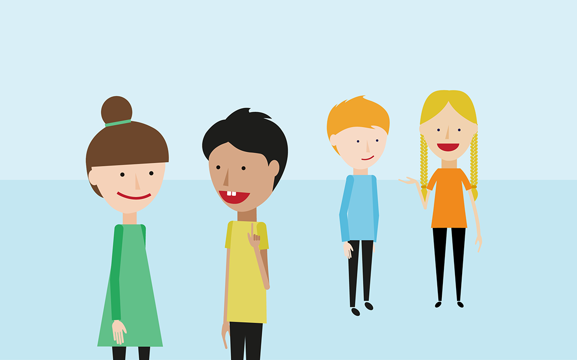 two pairs of two students each having a conversation about maths mastery