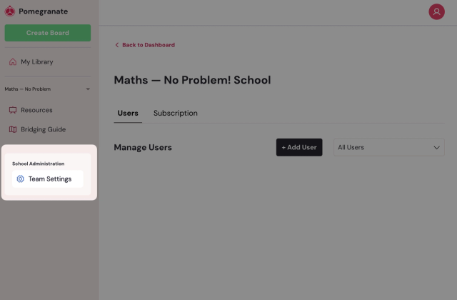 Team settings button