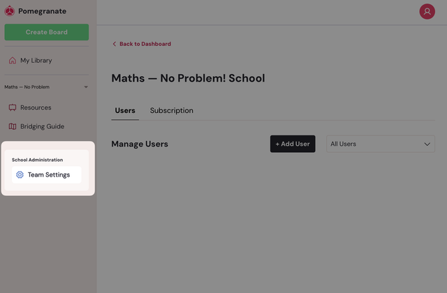 Team settings button