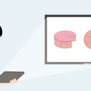 A teacher projecting fractions example on a television