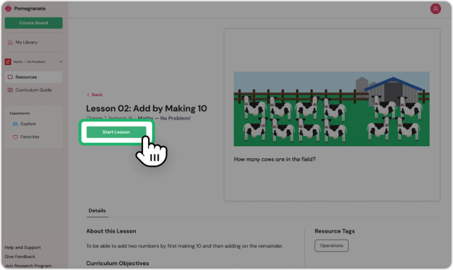 Screenshot of Interactive presentation start lesson button