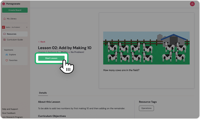 Screenshot of Interactive presentation start lesson button