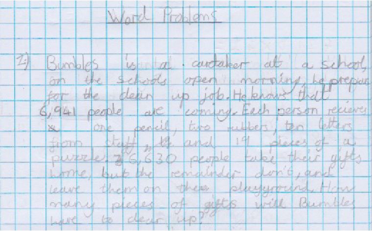 an example of a pupils journal containing a maths word problem