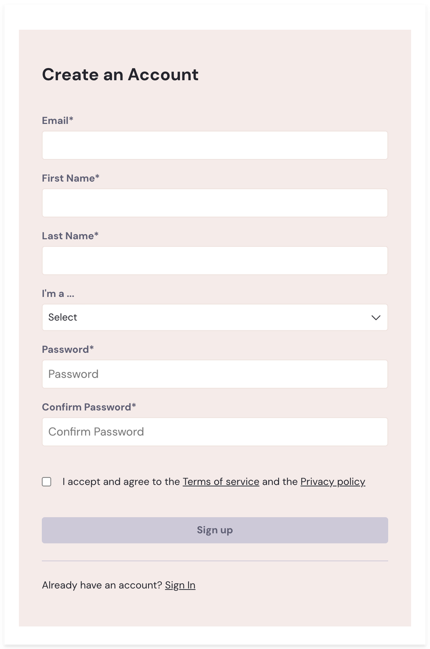 Pomegranate create account form example