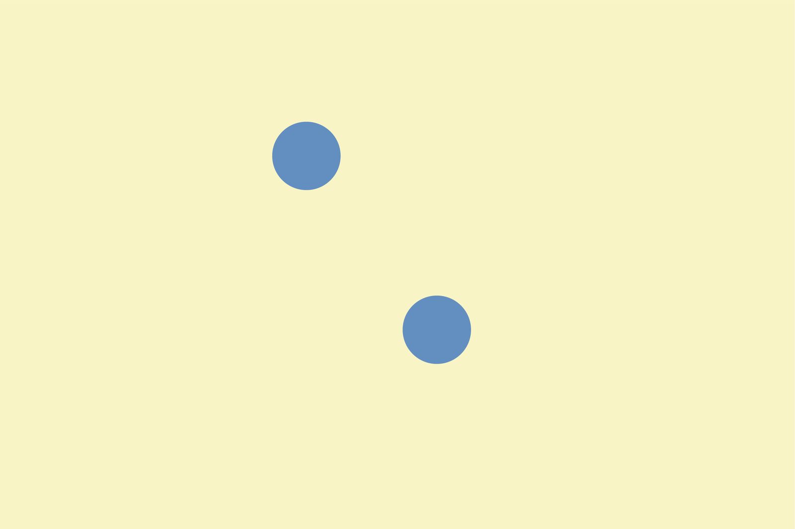 two blue dots on a yellow background misaligned