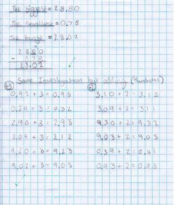 A maths journal entry where a pupil explores adding the number to the hundredth