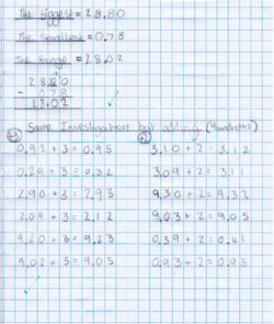A maths journal entry where a pupil explores adding the number to the hundredth
