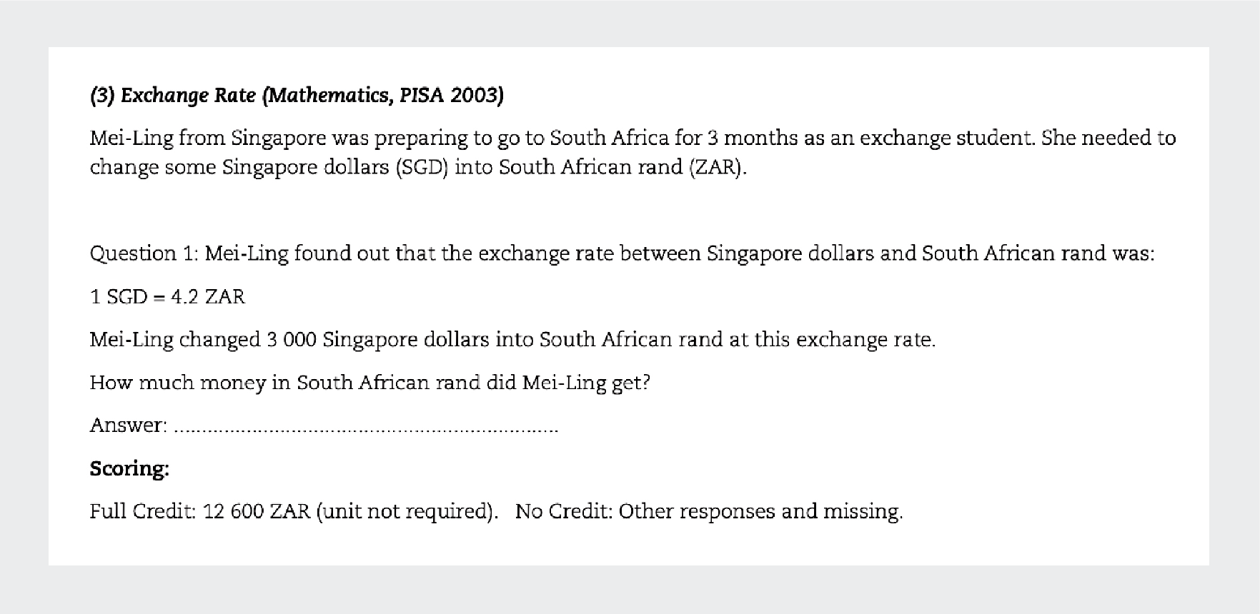 example of maths PISA question 2003