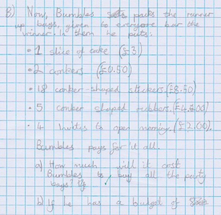 Creative journaling example 5: an ambitious word problem, complete with an extension task