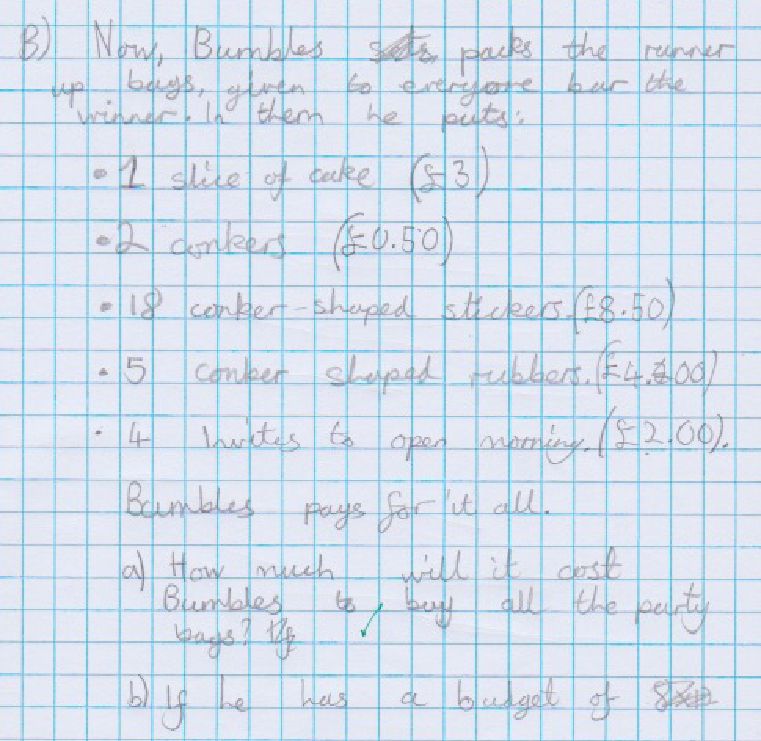 Creative journaling example 5: an ambitious word problem, complete with an extension task