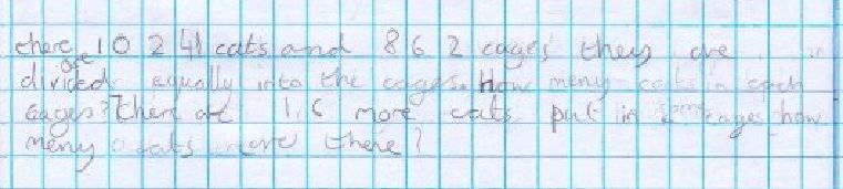 Creative journaling example 2: an inaccurate word problem dividing cats into cages creates a discussion point for the class