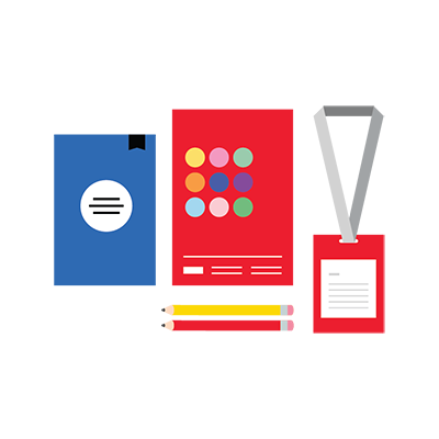 Maths Conference materials including a blue workbook, a red book, a lanyard, and 2 pencils