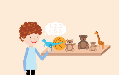 A student counting the toys on his shelf