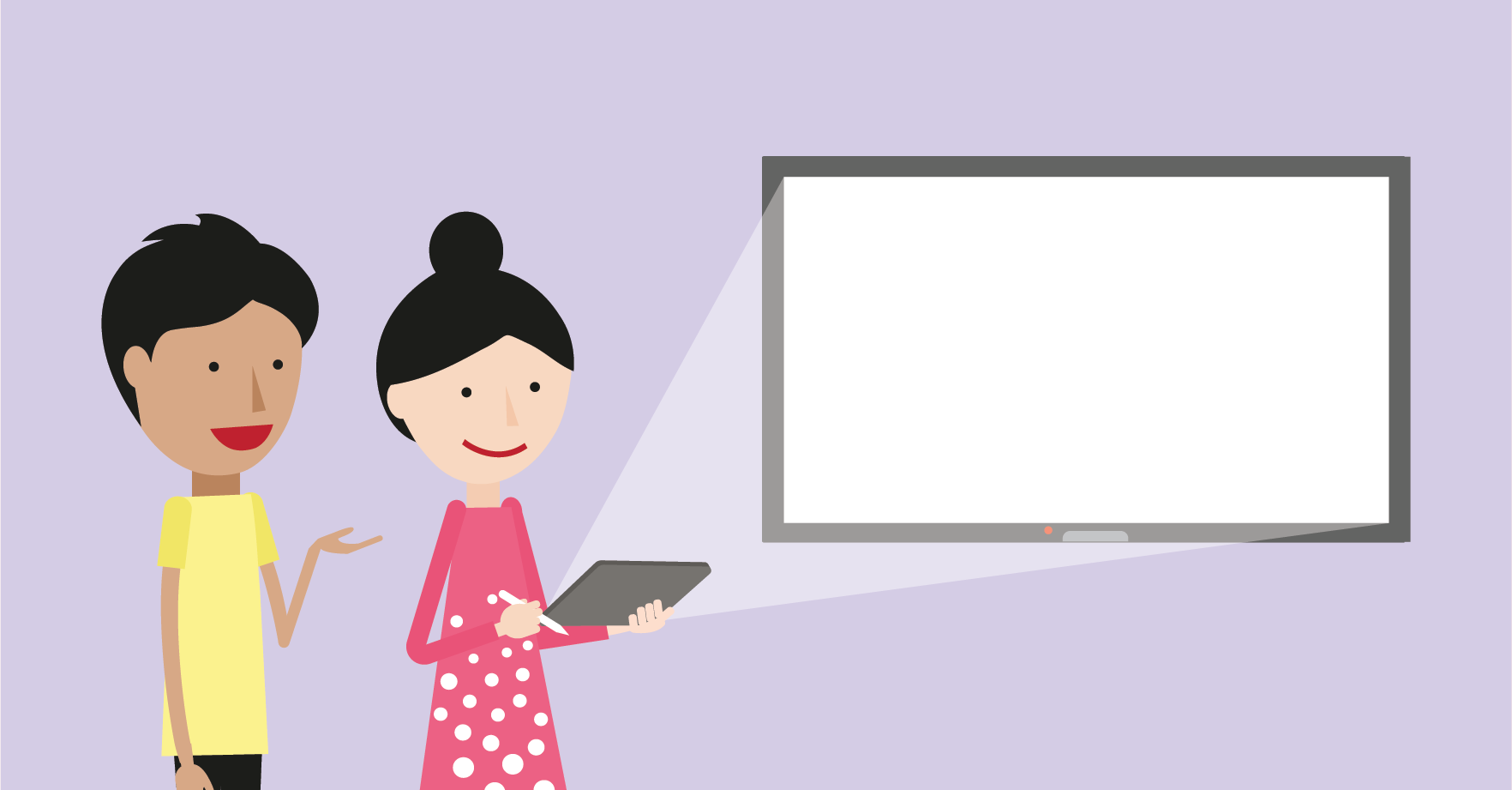 Two maths mastery students using a smart board to enhance their learning