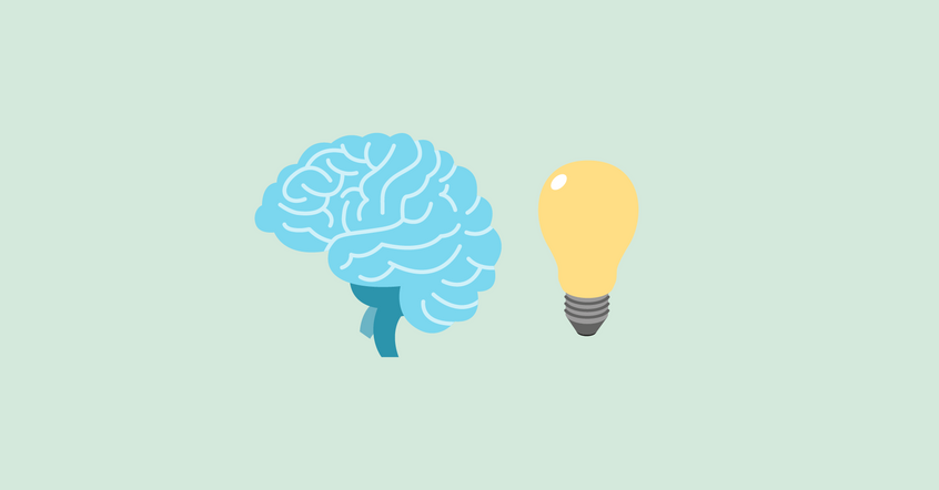 an illustration of a blue brain next to a yellow, lit up light bulb showing the retrieval process