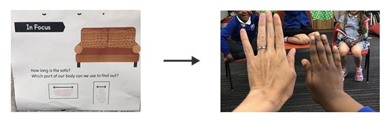 MNP textbook measuring lesson and comparing teacher and student hand size