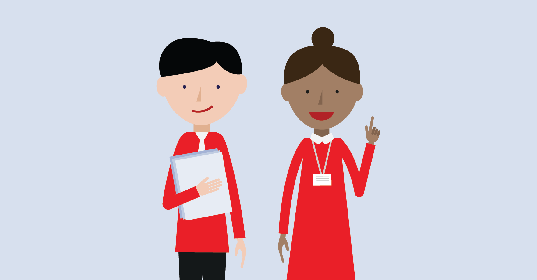 Two maths mastery teachers attending Bett conference asking questions