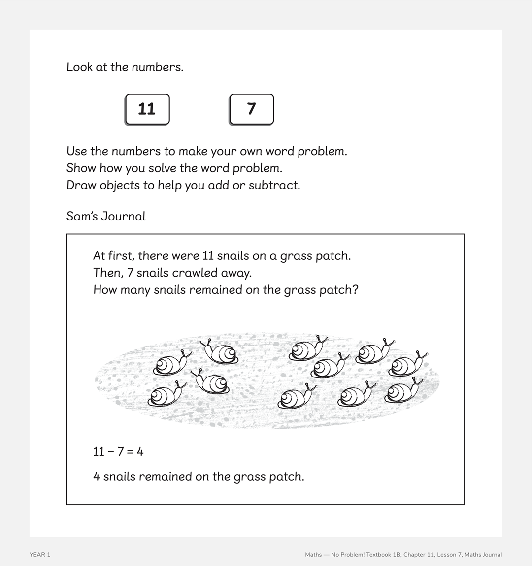 year 1 textbook 1b chapter 11 lesson 7 maths journal activity
