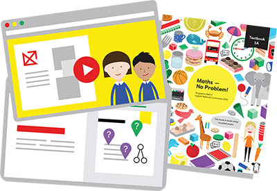 illustration depicting the Maths — No Problem! program containing textbooks and online digital resources