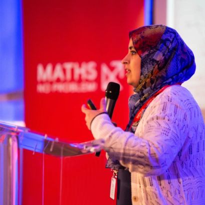 Maths teacher speaking at Maths — No Problem! Annual Conference