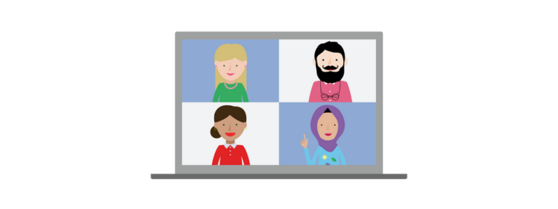 Webinar graphic of four adults on a laptop screen